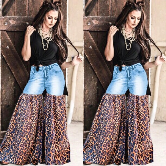 Denim Wide Leg Animal Print Pants - Picture 3 of 5